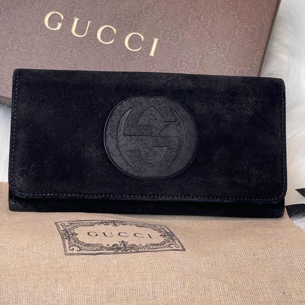 Gucci SoHo Classy Black Suede & Leather Long Sleek Wallet Full Inclusion EUC 🖤 - Picture 7 of 11